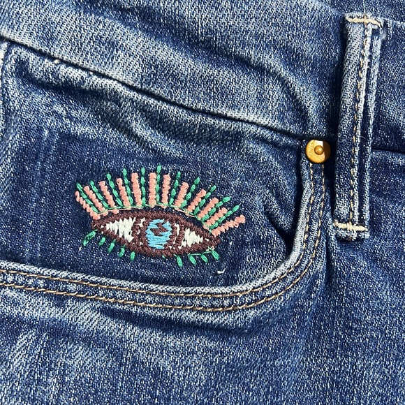 MOTHER High Waisted Double Looker Ankle Fray Embroidery Jeans Fruit Cart… - Picture 9 of 16